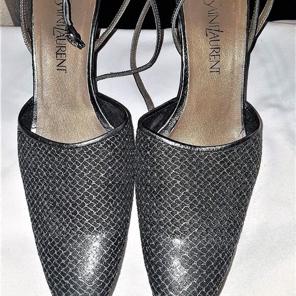 Vintage Yves Saint Laurent Grey Mesh Heels - Picture 2 of 7